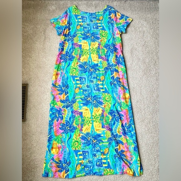 Xtreme Island Design Tropical Maxi Shift Dress Short Sleeve Pockets Large - Picture 7 of 11
